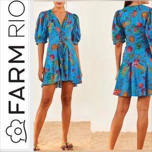 Farm Rio / Ocean Stories Mini Dress / Boho Floral Mini Dress XS